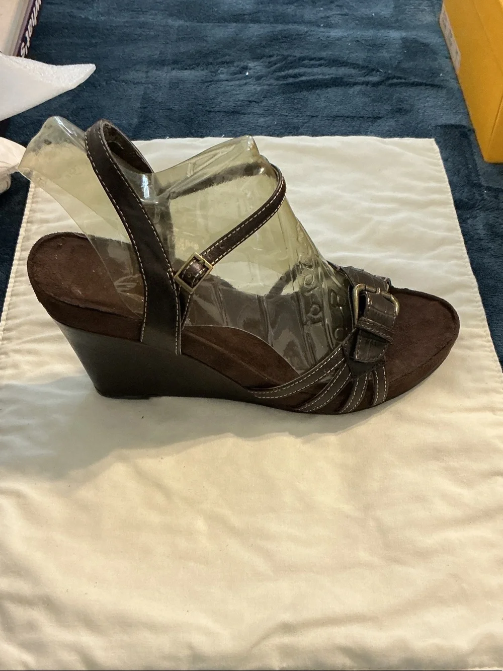 AEROSOLES Dark Brown Strappy Wedge Sandals with Buckle